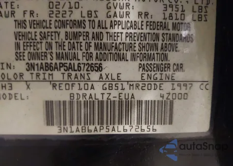 2010 Nissan Sentra 2.0Sr z USA, uszkodzony, nr VIN 3N1AB6AP5AL672656